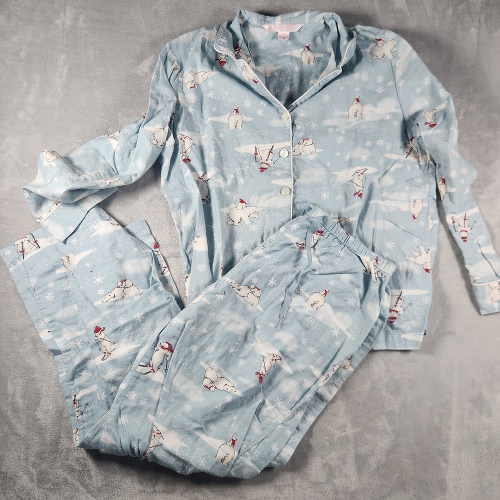Victoria's Secret Women M Blue Polar Bear Christmas Holiday Long Sleeve Pajamas